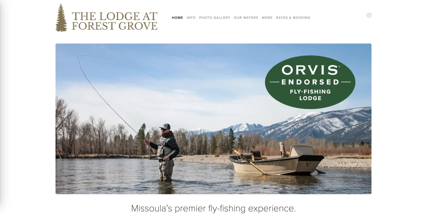 The Lodge at Forest Grove website screenshot showing the homepage hero and navigation